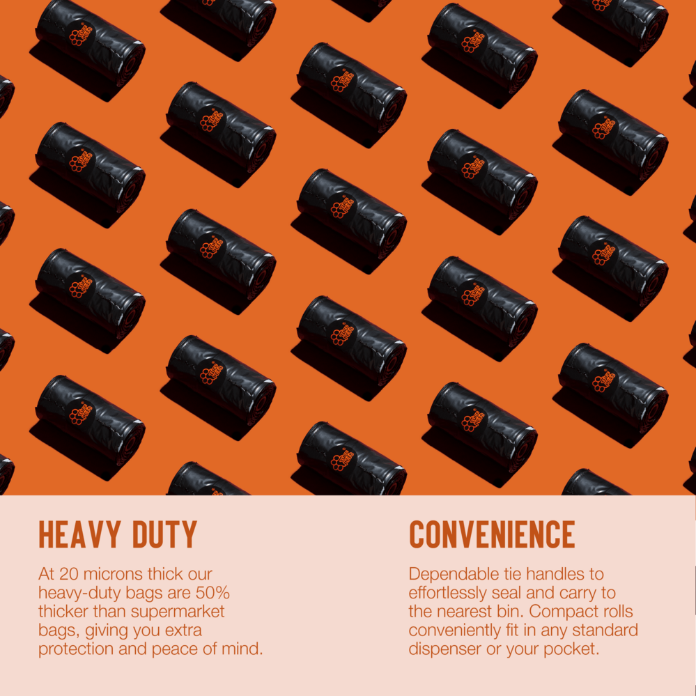 Heavy Duty: At 20 Microns thick, our heavy-duty bags are 50% thicker than supermarket bags, giving you extra protection and peace of mind | Convenience: Dependable tie handles to effortlessly seal and carry to the nearest bin. Compact rolls conveniently fit in any standard dispenser or your pocket.