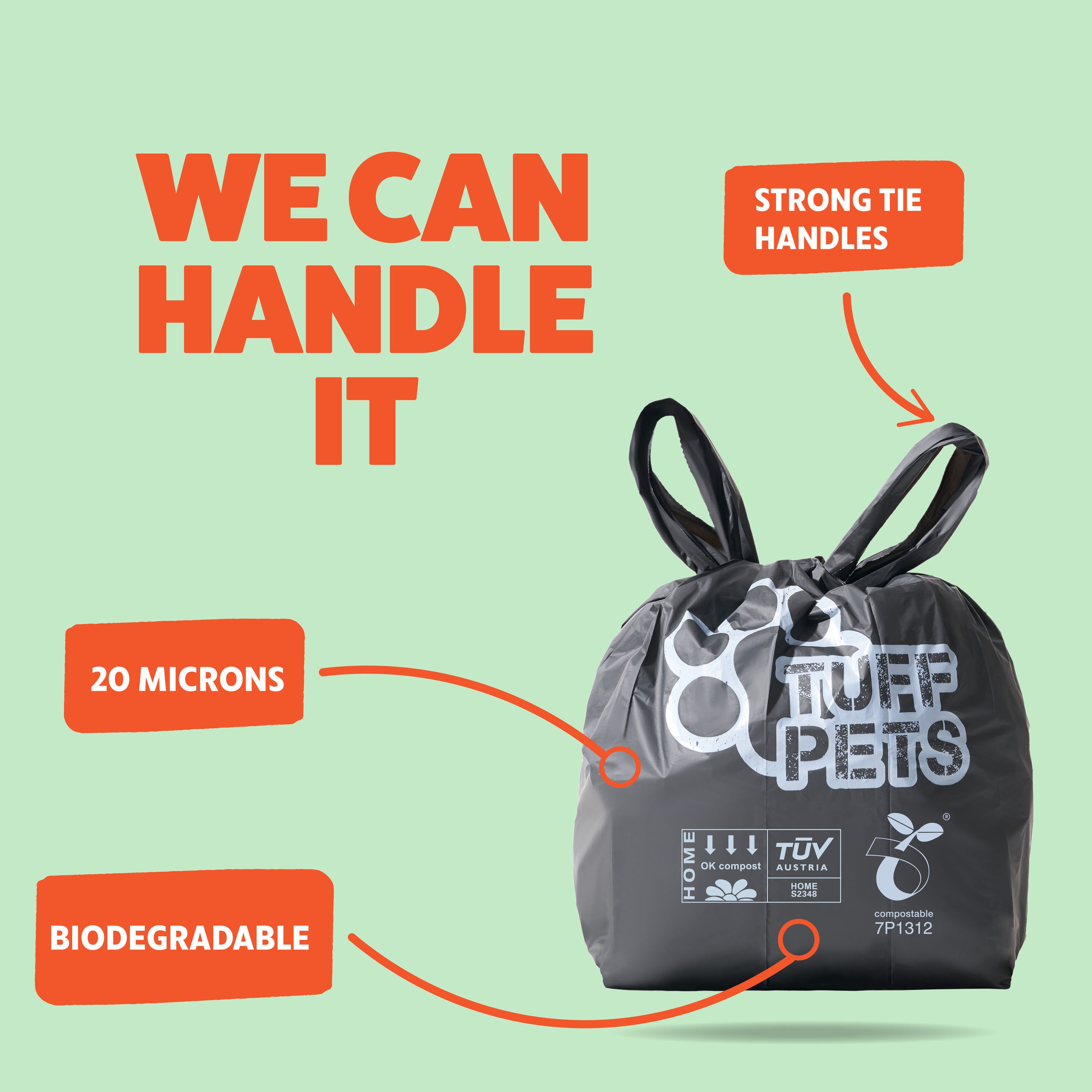 Compostable Dog Poo Bags - Heavy Duty with Tie Handles